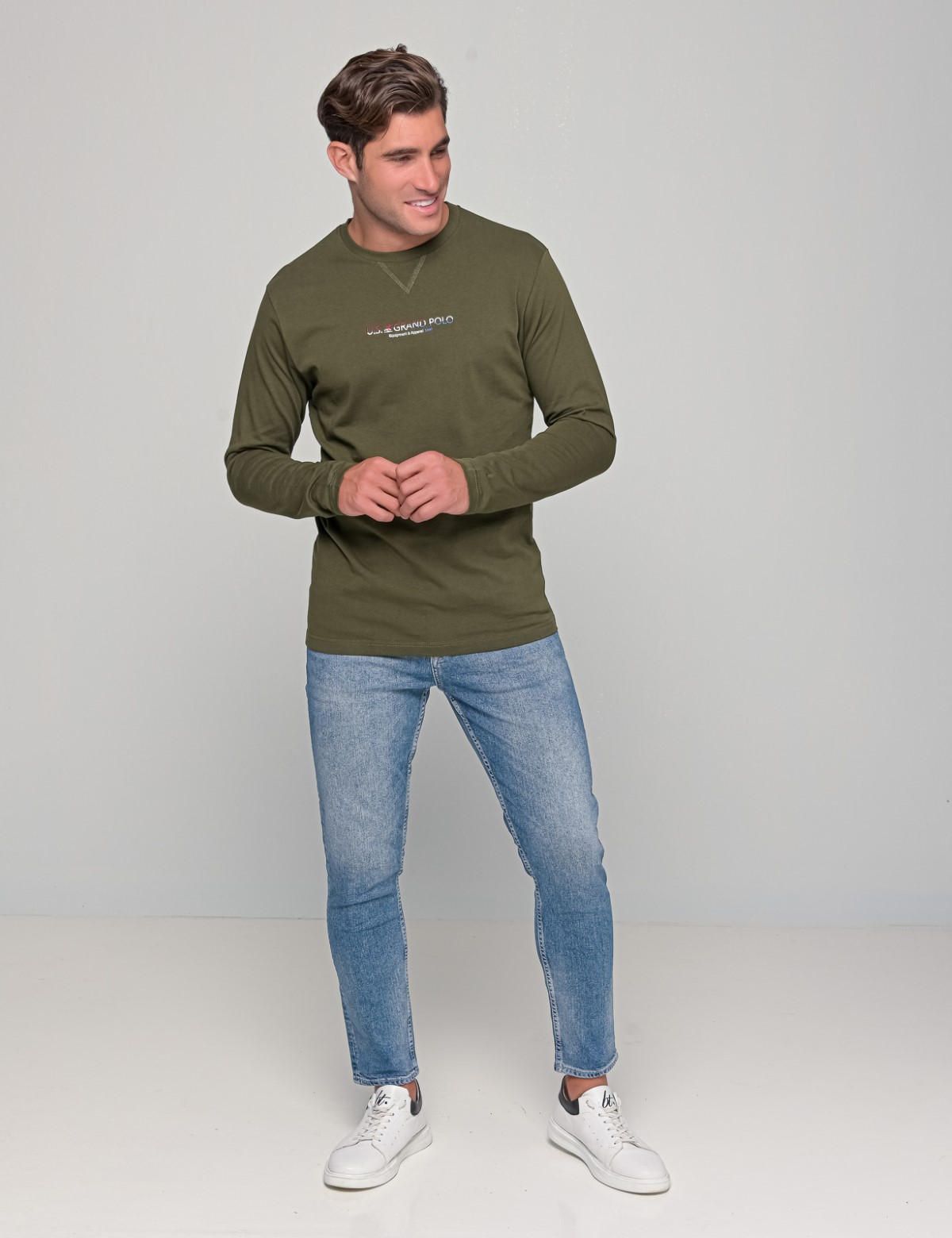 Us Grand Polo ανδρική χακί μακρυμάνικη μπλούζα με τύπωμα UST541Q φωτογραφία